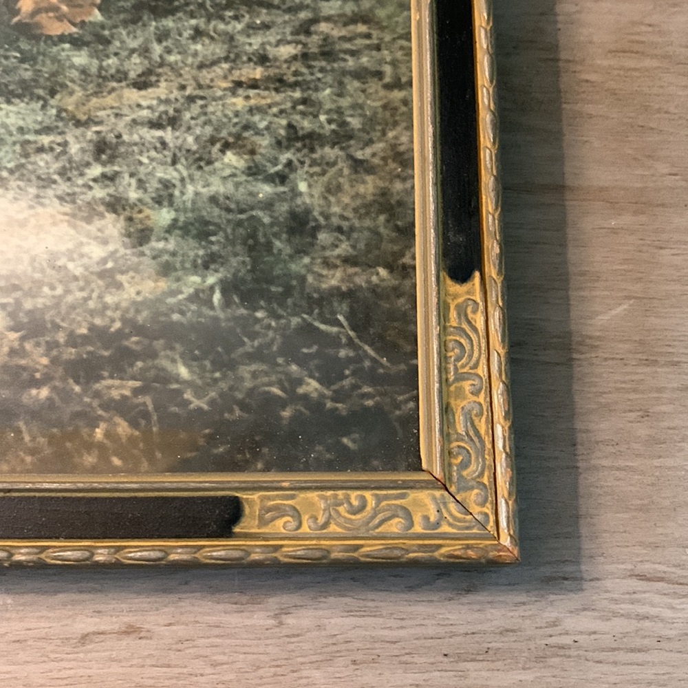 Antique Photo/Painting of 2 Draft Horses in Unique Frame - Picture 8 of 16